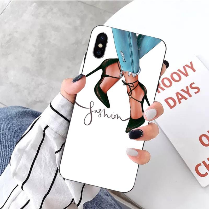 Fashion Girls High Heels Phone Case For IPhone 14 13 12 11 XS X 8 7 6 Plus Mini Pro Max SE 2022 Soft Black Phone Cover