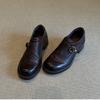 Soft cowhide~ Genuine leather platform women's small thick heel single shoes retro brown small leather shoes