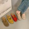 Baotou Half Slippers Women's 2025 Summer New Korean Version Hollow Fashion Belt Buckle Flat Bottom One Pedal Boken Slippers Women