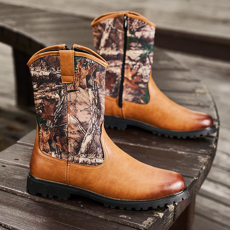 Men's Retro Camouflage Martin Boots: High-Top Workwear Motorcycle Shoes