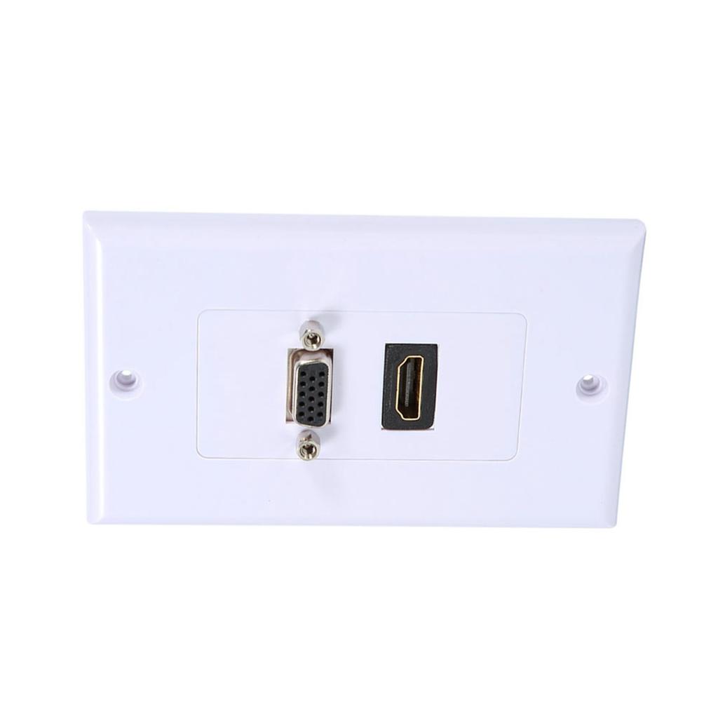 1 Port HDMI Female 1 Port VGA Female AV Wall Outlet Video Socket Face Connector Plate White