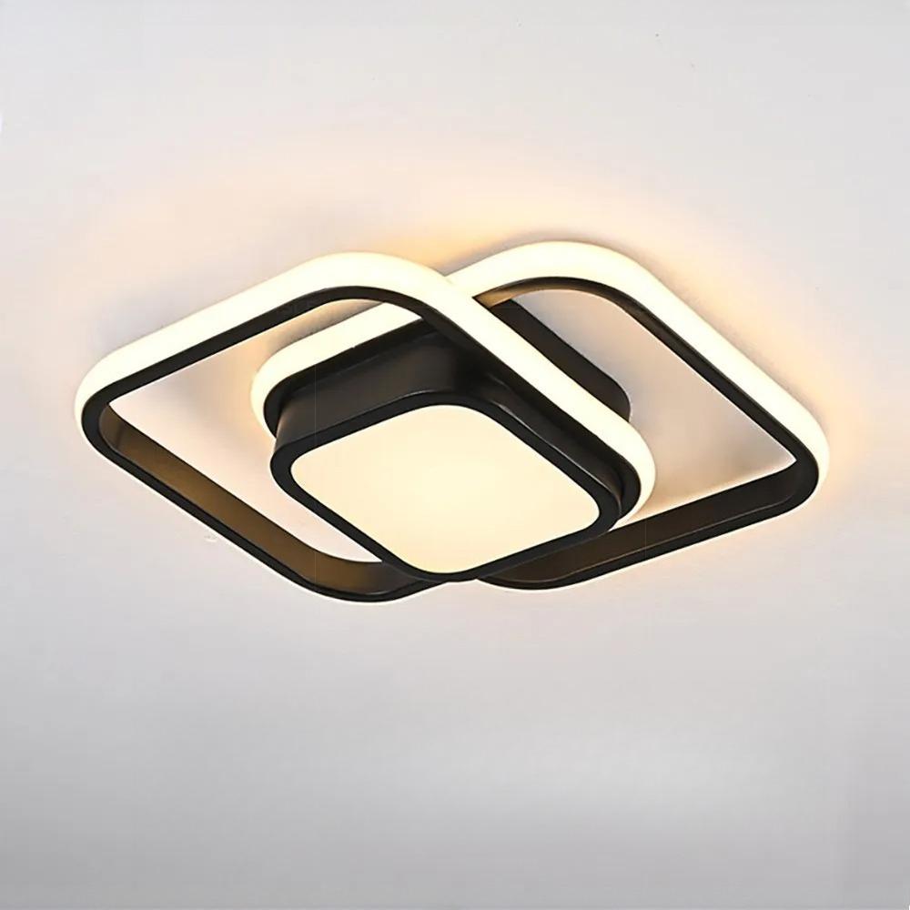 LED Ceiling Light Fixture 4500K Modern Black Square Close to Ceiling Lamp for Bathroom Bedroom Kitchen Balcony Stair Hallway Lighting