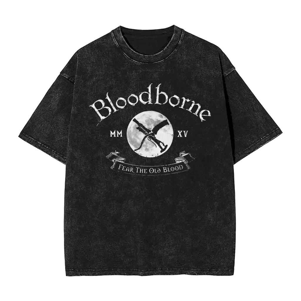 Hot Game Peripherals Bloodborne Darks Souls Graphic Print TShirt Streetwear Vintage Washed Cotton Top Oversized Summer New Tees