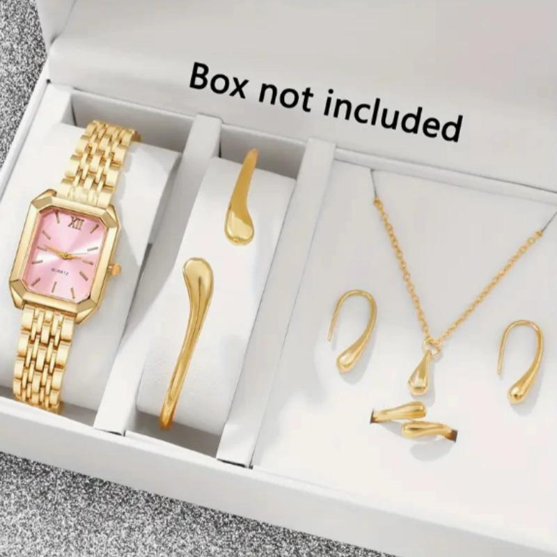 Popular Light Luxury Niche Women'S Watch Set, Female Student Fashion Square Watch Jewelry 6-Piece Set