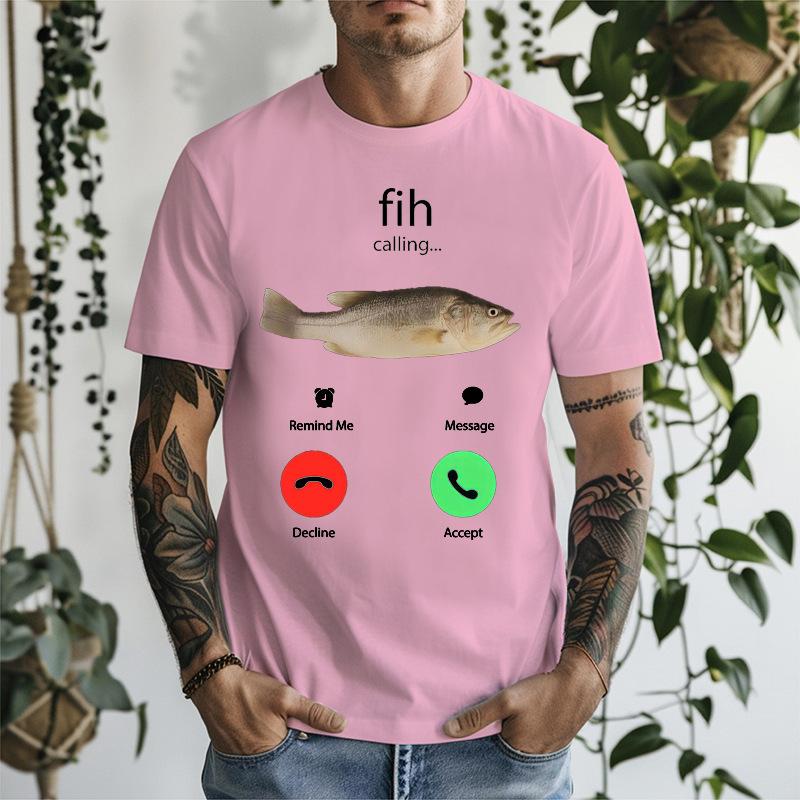 Unisexs T Shirt Fish Calling Funny Fishing Graphic Tee Angler Phone Humor Fisherunisex Gift Crew Neck Tee Fishing Fan Casual Short Top
