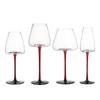 Burgundy Red Wine Glass with Black Base - Crystal Champagne, Concave Bottom, Tall Stem for Home Use