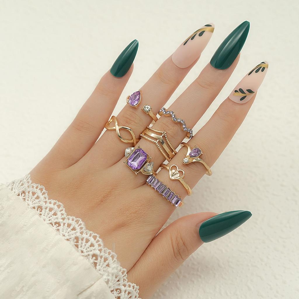 Gold Ring, Fashionable Love Cross-Point Diamond 8-Piece Set, Ring And Jewelry.
