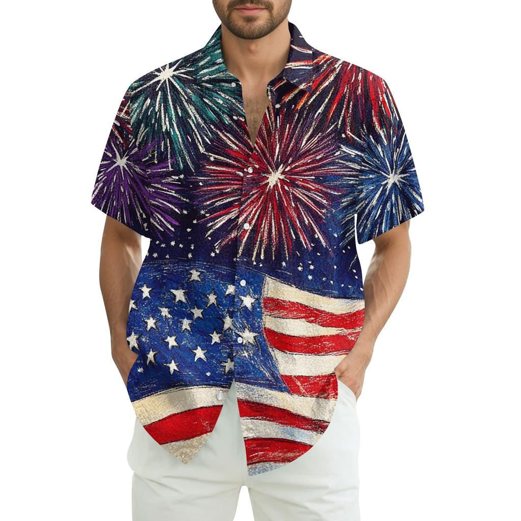 Men's Casual Casual Independence Day Print Short-sleeved Shirt