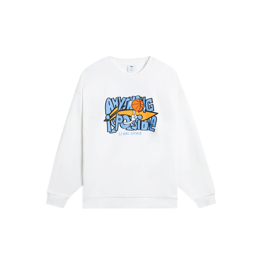 Lining Basketball Series Letter Print Casual Fleece Pullover Sweatshirt Unisex Tops Milk-White AWDSG95-1