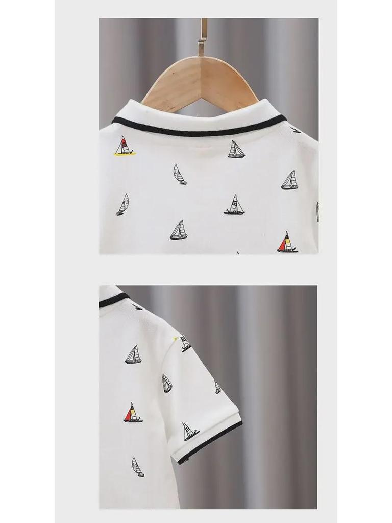 Ha Weijia Single-Color Sailboat T-Shirt – Boys' Short Sleeve