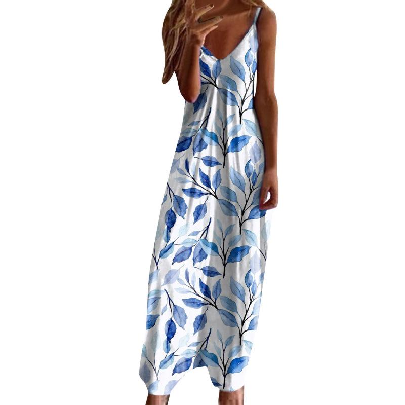 Women's Plus Size V-Neck Spaghetti Strap Long Dress - European & American Style