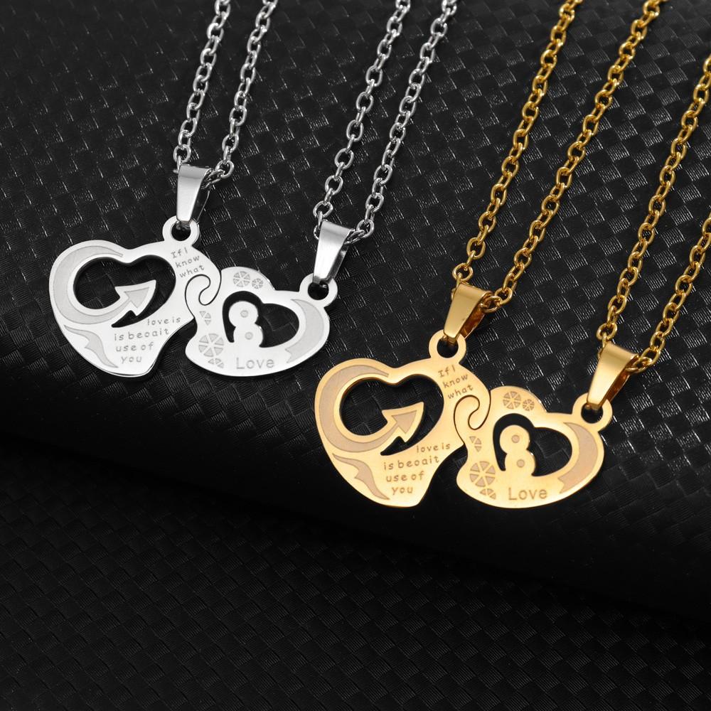 Stainless Steel Heart To Heart Lovers Necklace Christmas Gift Heart Pendant
