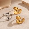 Fashion Minimalist Artistic Gold Color Stainless Steel Geometric Curved Teardrop Opening Rings for Women Daily Wear Jewelry Gift