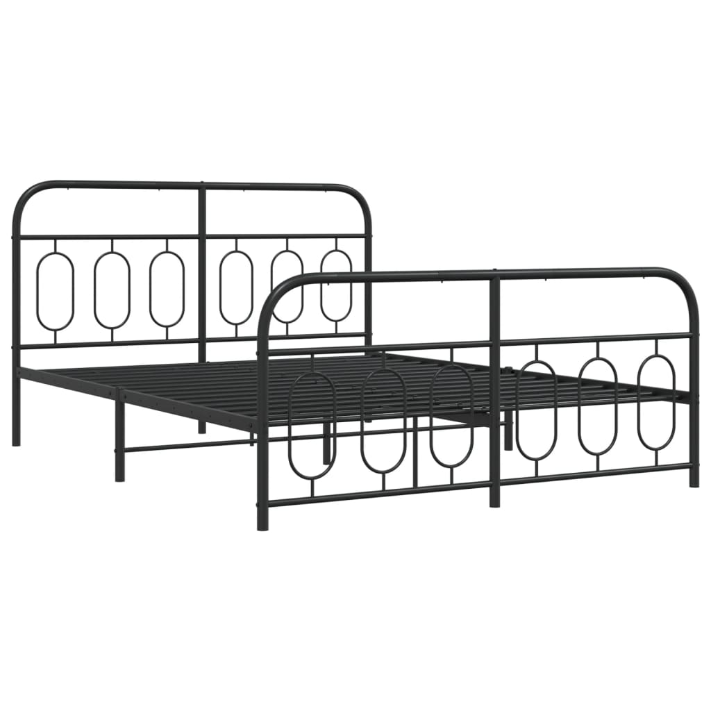Metal Bed Frame with Headboard and Footboard Black 135x190 Cm