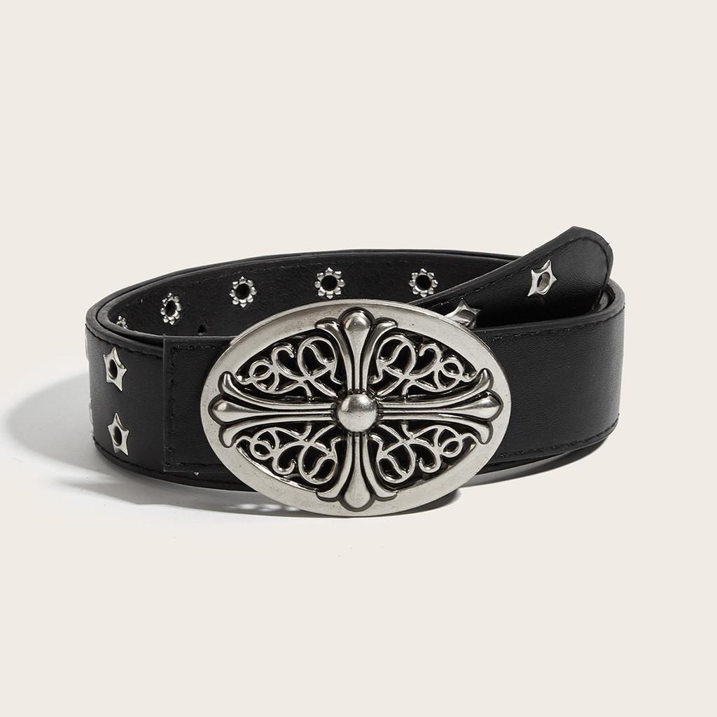 

Cross Punk Mens Flower Designer Belt With Alloy Buckle And Detail Studded StyleI