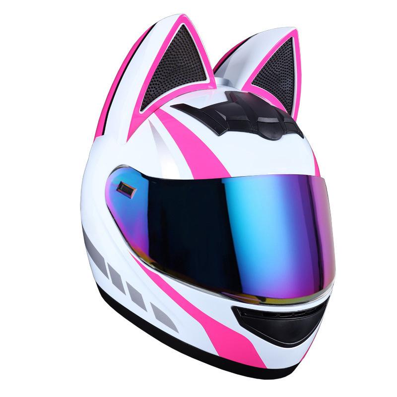 Electric Motorbike Helmet Female Cat Ear Full Helmet Summer Bluetooth Motorbike Full Helmet