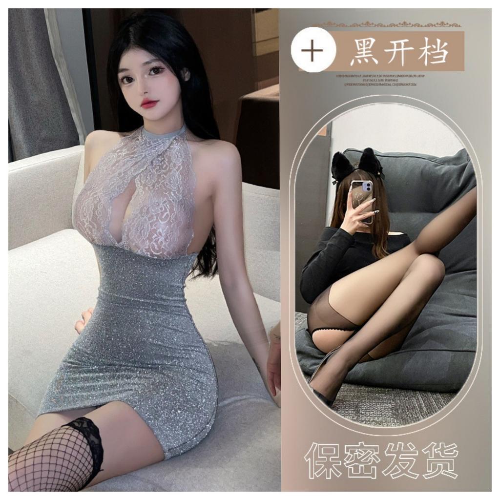 Large size erotic underwear suspender nightdress sexy hip skirt uniform temptation chest teasing nightdress loungewear