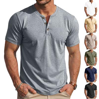 Men's Summer Casual Slim Fit Muscle Texture Henley Short Sleeve T Shirt Lightweight Breathable Vintage Style Tee