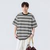 Men's Round Neck Short Sleeved T-shirt, Summer Casual Loose Striped T-shirt, Couple's Half Sleeved Top