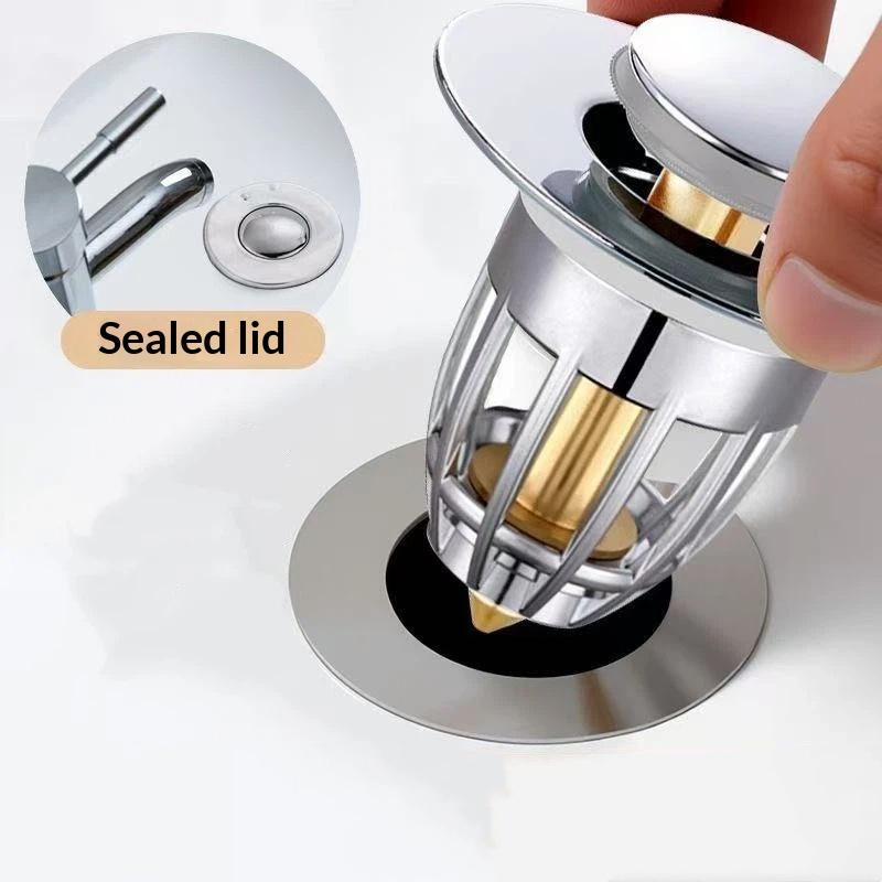 1/2Pcs Slive Universal Push Rebound Drain Stopper Up Filter With Hair Catcher For Bathroom Kitchen Bathtub Wash Basin Sink