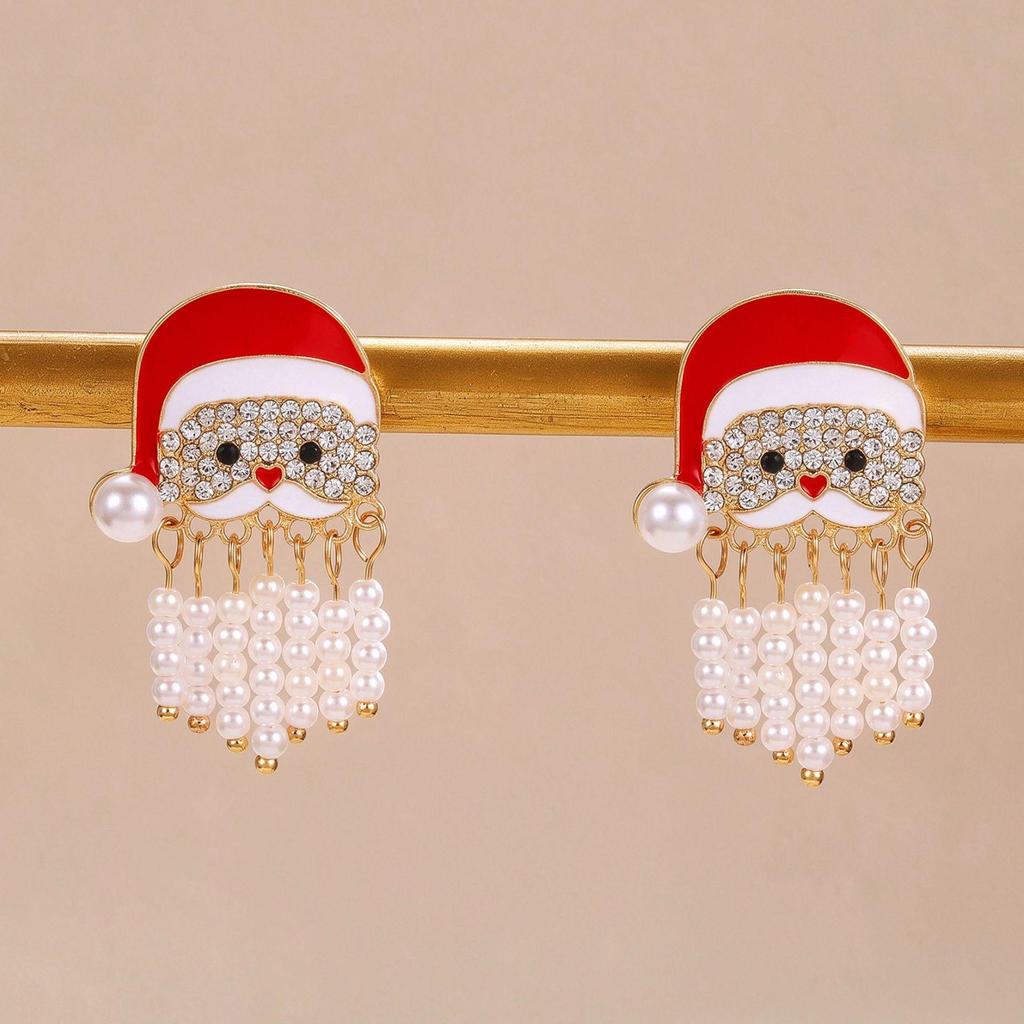 Charming Snowman Pearl Earrings: Elegant, Fashionable Beaded Tassel Studs for Women