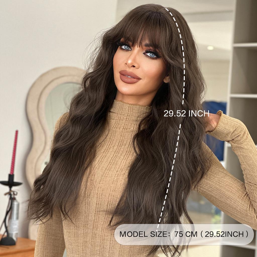 Extra Long Brown Big Waves Wig for Women - Rose Net Full Cap Voluminous Natural, Daily Quick Beauty, High Quality Hair Volume