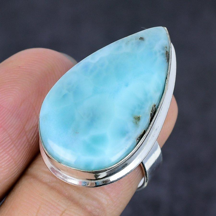 Natural Larimar Gemstone Handmade 925 Sterling Silver Jewelry Ring Size 7 l6O05