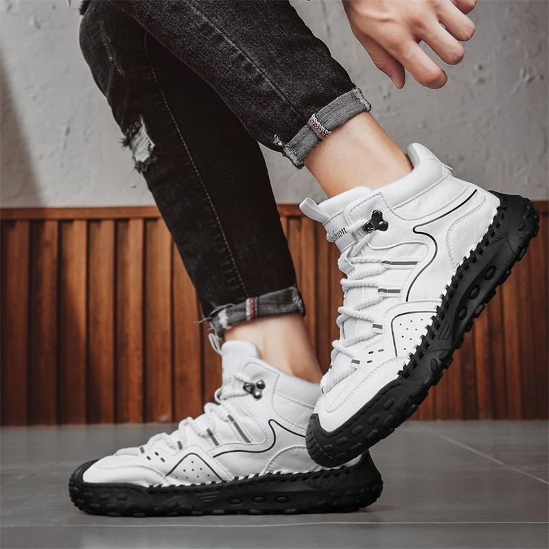 38-48Men Shoes Hand-stitching Leather Men Boots Split Leather Casual Leather Shoes Men Ankle Boots