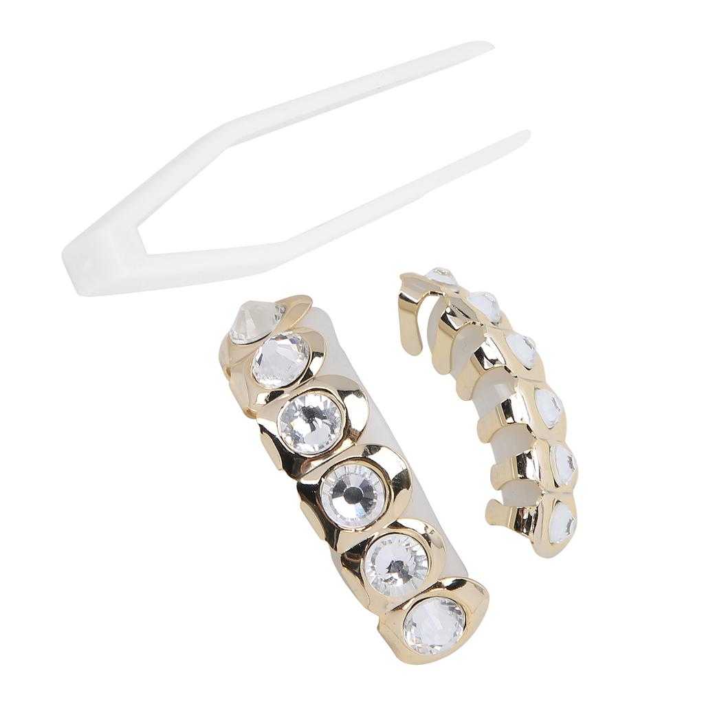 Górny Dolny Błyszczący Zestaw Sztucznych Zębów Hip Hop Halloween Festiwal Dekoracja Zębów Aparat Złoty