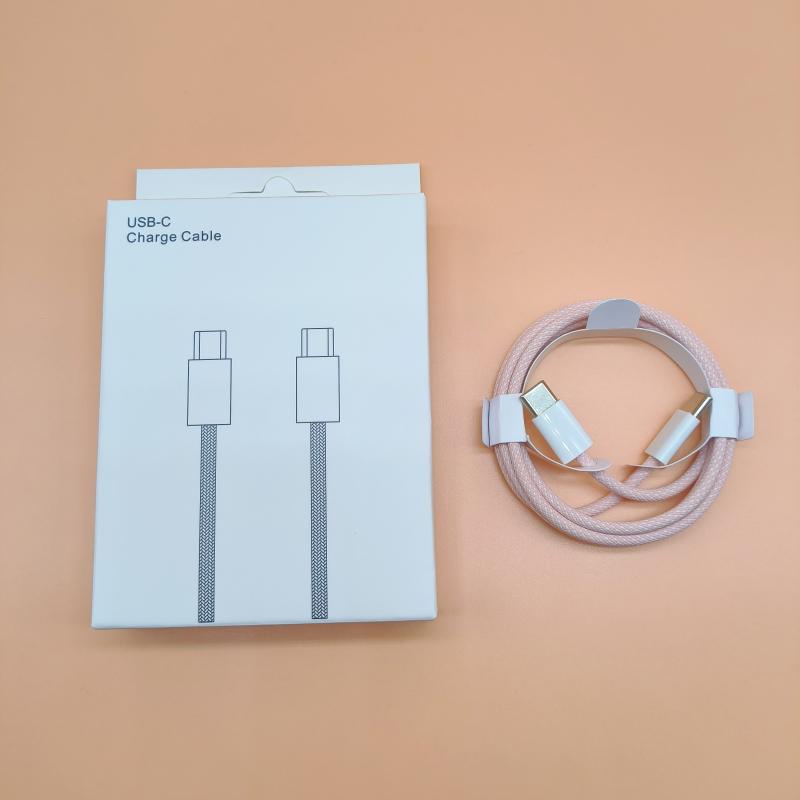 Dual-Head Type-C Male-to-Male Braided Laptop Charging Cable: 15W True PD Fast Charging Compatible.