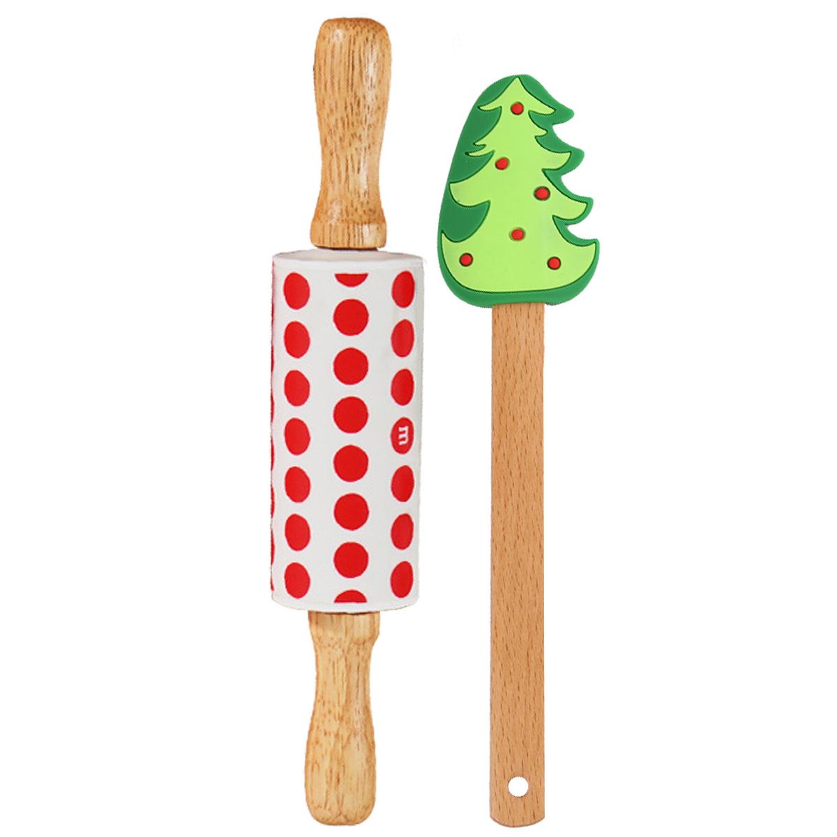 

Набор из 2 силиконовых скалок и силиконовых лопаток, рождественские узоры для выпечки теста для торта, пиццы, кондитерских изделий, помадки, печенья