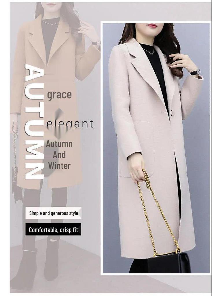 Korean Style Mid-Length Loose Woolen Coat - 2025 Trend, Autumn Winter, Plus Size, Thickened Women's Outerwear