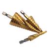 Titanium-Plated Spiral Groove Step Drill Bit Set (4-32mm, 4-20mm, 4-12mm) - Hex Shank Hole Expander