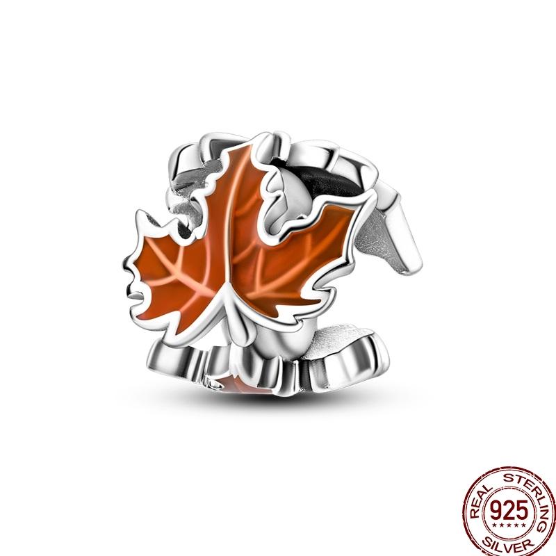 New Copper Autumn Golden Charms Maple Leaf Squirrel Pumpkin Deer Beads Fit 3Mm Original Bracelet Diy Jewelry Gifts