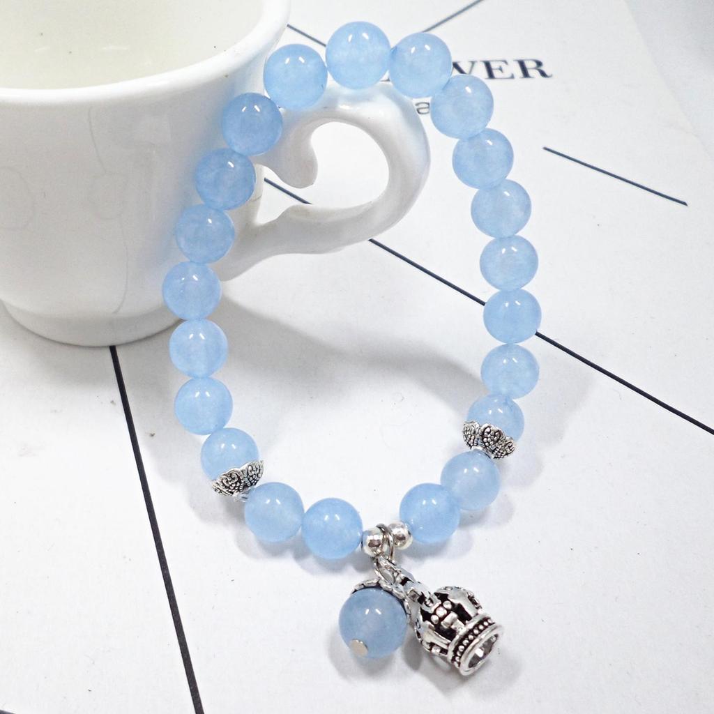 Amethyst Chalcedony Bracelet with Vajra Bell Pendant - Handmade Beaded Jewelry for Women