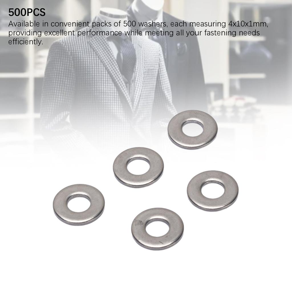 500Pcs 4x10x1mm Stainless Steel Flat Washers Anti Loosing Protective M3 Screw Washer Set