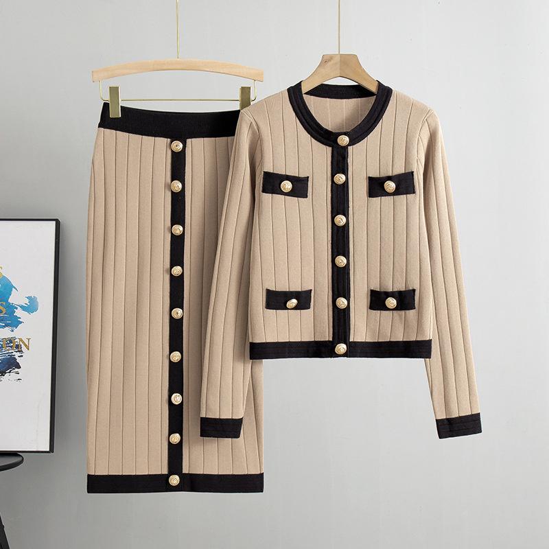 Women's Autumn and Winter High-end Dress Set Half Skirt Knitted Cardigan Two-piece Dress Set