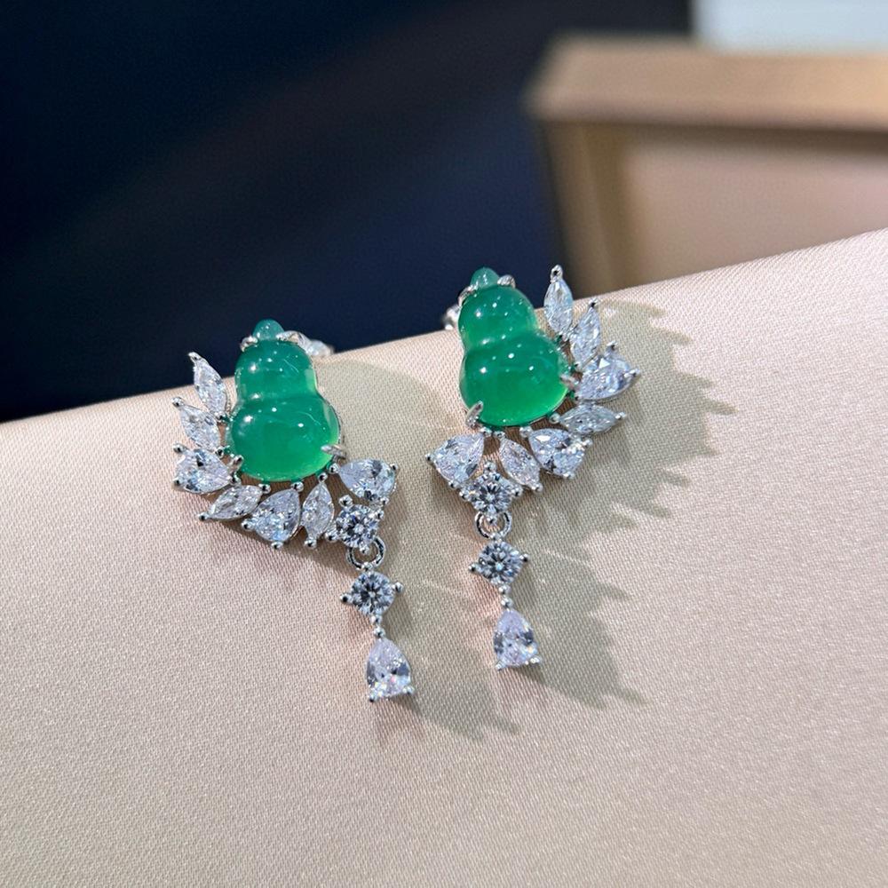 New Vintage 100% Pure 925 Sterling Silver Pave Zircconia Emerald Water Drop Shape Eardrop Earrings For Women Luxury Fine Jewelry