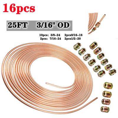 25FT 7.62m Wire Hose Reel with Tube Screw Cap Brake Hose Repair Kit Car Roll Tube Coil