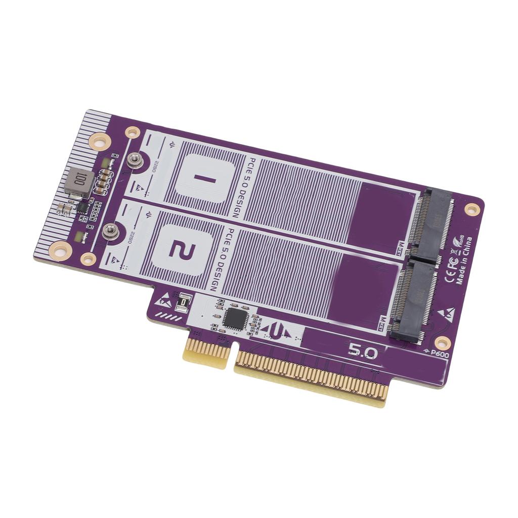 NVME To PCIe 5.0 X8 Expansion Card Dual M.2 NVMe Hard Drive Adapter Card with Baffle