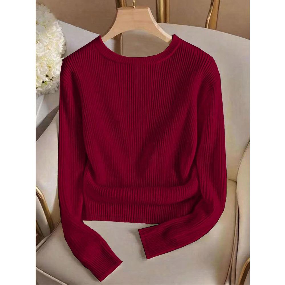 Women Knitted Long Sleeve T-Shirt Soft Basic Knit Top