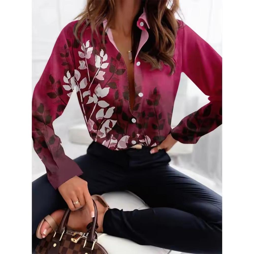 Women's  Fashion Geometric Buttons Blouse Lapel Neck Blouse Womens Long Sleeve Shirts Womens Clothing Female Clothing
