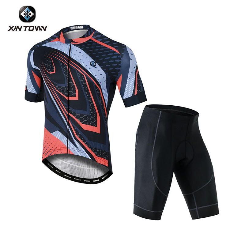 Mens Cycling Jersey Shorts Set - Quick-Dry Breathable Short Sleeve Kit Road Bike Riding In