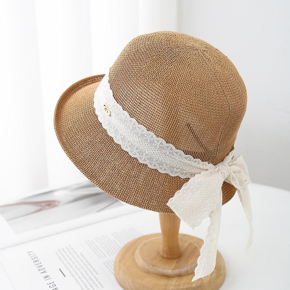 

Пляжная шляпа с кружевным бантом для улицы, женская летняя солнцезащитная козырек, солнцезащитный крем, завитая шляпа рыбака для отдыха на море M（56-58cm） хаки