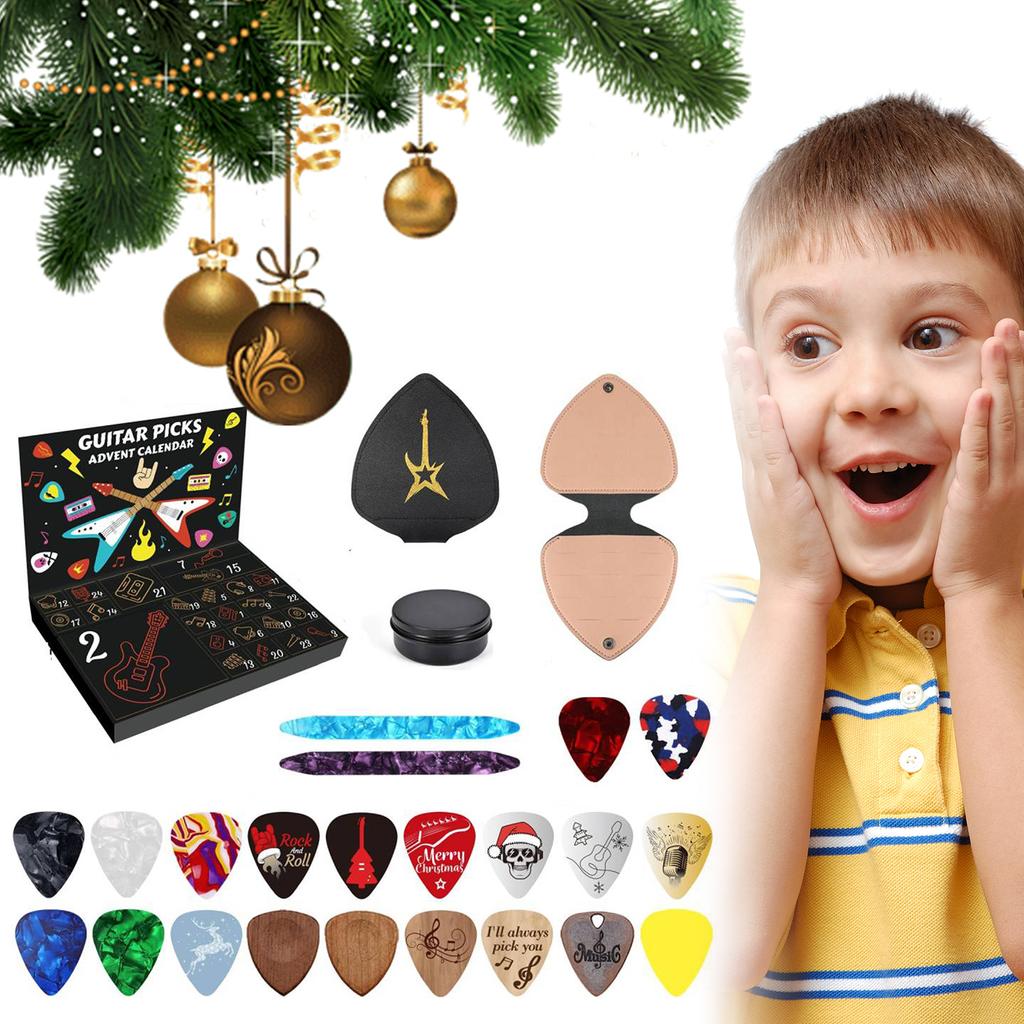 Guitar Picks Advent Calendar 2025 with 20 Guitar Picks 2 Oud Picks Pick Holder Xmas Countdown Calendar Gifts for Guitar Player