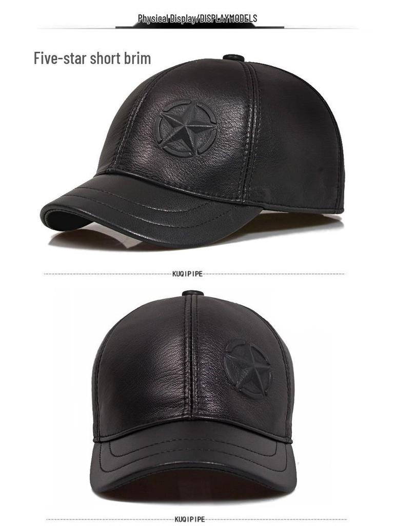 Men's Genuine Sheepskin Leather Baseball Cap - Casual Duckbill Short-Brim Hat for Middle-Aged and Elderly, Spring & Autumn Fashion