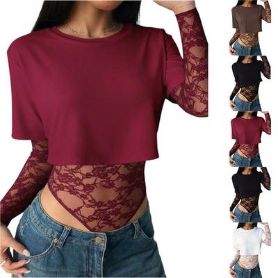 Stylish Women's Jumpsuit, Color, Cropped, Fitted, Lace,trimmed Short,sleeved Top