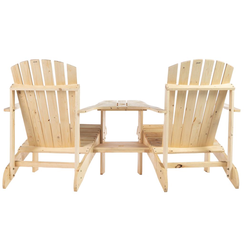 Adirondack Solid Wood Garden Chair with Table and Parasol Hole, 2-seater Garden Armchair, Seating Group, Garden Furniture for Balcony