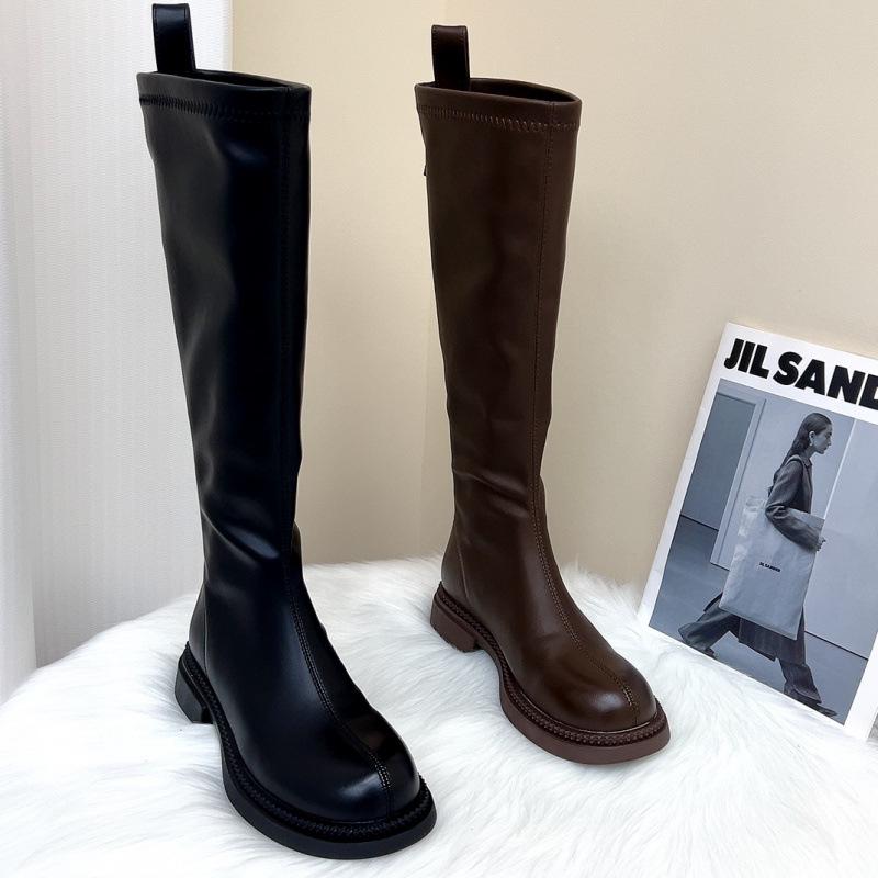 Schlank machende Ritterstiefel: 2025 Neue Saison High-Top Kniehohe Schlankheitsstiefel mit Reißverschluss hinten und dünner Sohle.