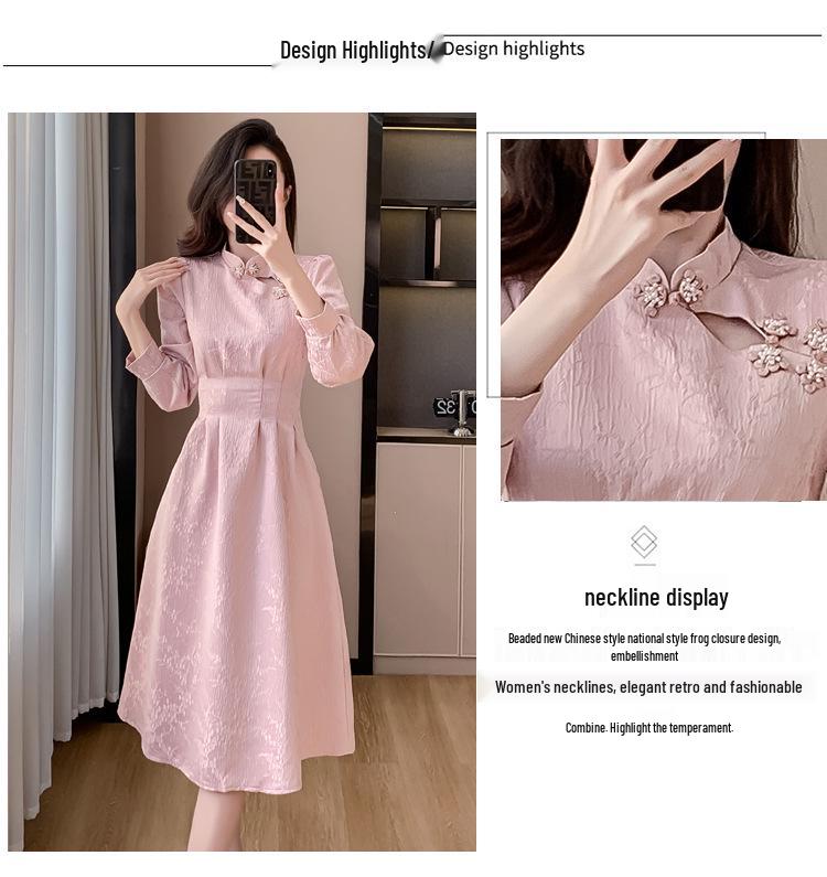 Pink Cheongsam Long Sleeve Bridesmaid Dress - Spring Engagement and Homecoming Style
